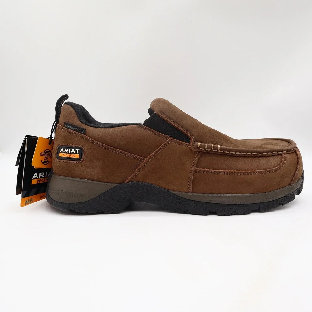 Ariat Work Edge LTE Slip-On Work Shoes Men 12 EE Wide Comp Toe Brown NWT